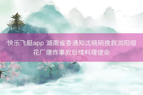 快乐飞艇app 湖南省委通知沈晓明挽救浏阳烟花厂爆炸事故后续料理使命